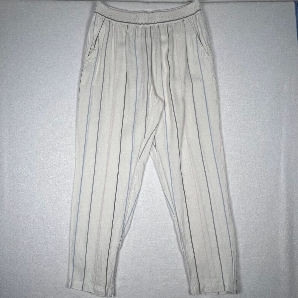 C&C California Linen Pants Thin Striped Elastic Waist Size Med Pull On Beach